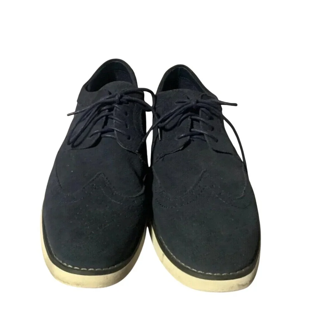 Perry Ellis Oxford Mens 11.5 Kenneth Navy Suede Wingtip Brogue EUC